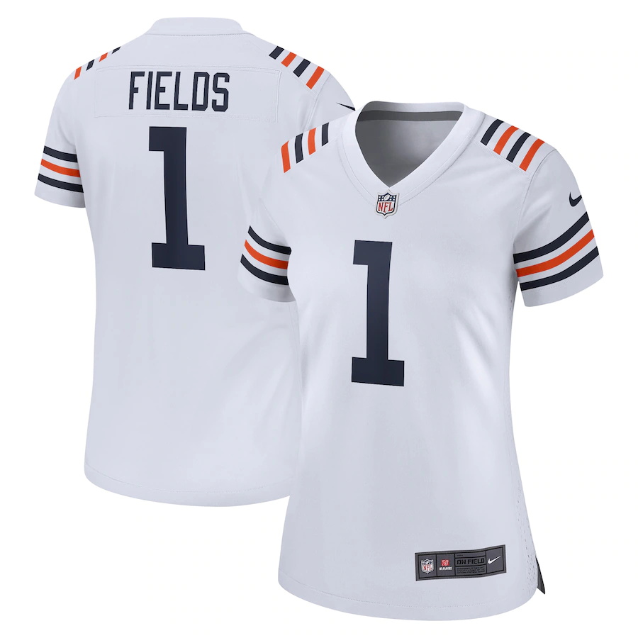 Women Chicago Bears Justin Fields Nike White 2021 NFL Draft First Round Pick Alternate Classic Game Jersey->chicago bears->NFL Jersey